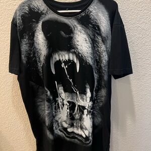 Black Graphic Bear Print T-Shirt